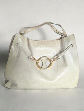 Vintage Tortuga Snakeskin Leather Shoulder Bag Ivory Braided Strap Gold Hardware